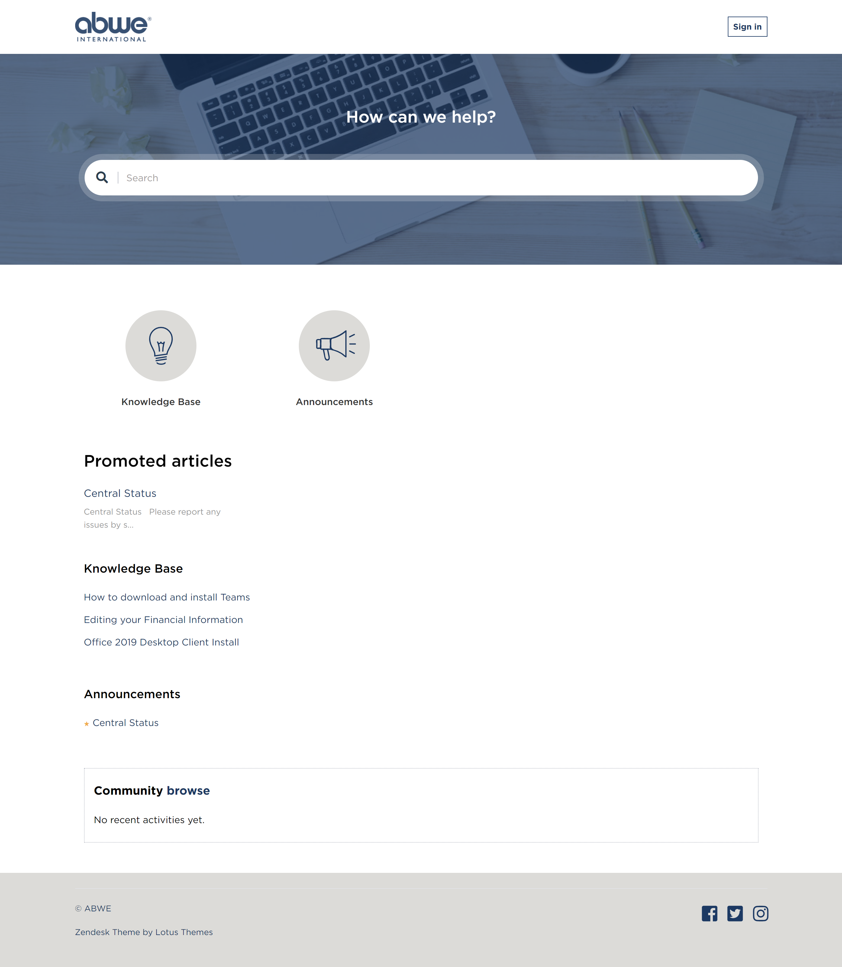 Zendesk Guide examples based on the customized Branch theme Branch